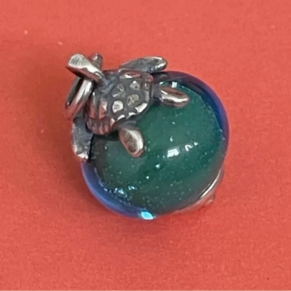 Retired James Avery silver sea turtle glass art finial bead charm